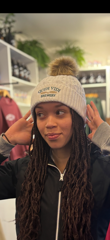 QV Knitted White Toque w/Pompom